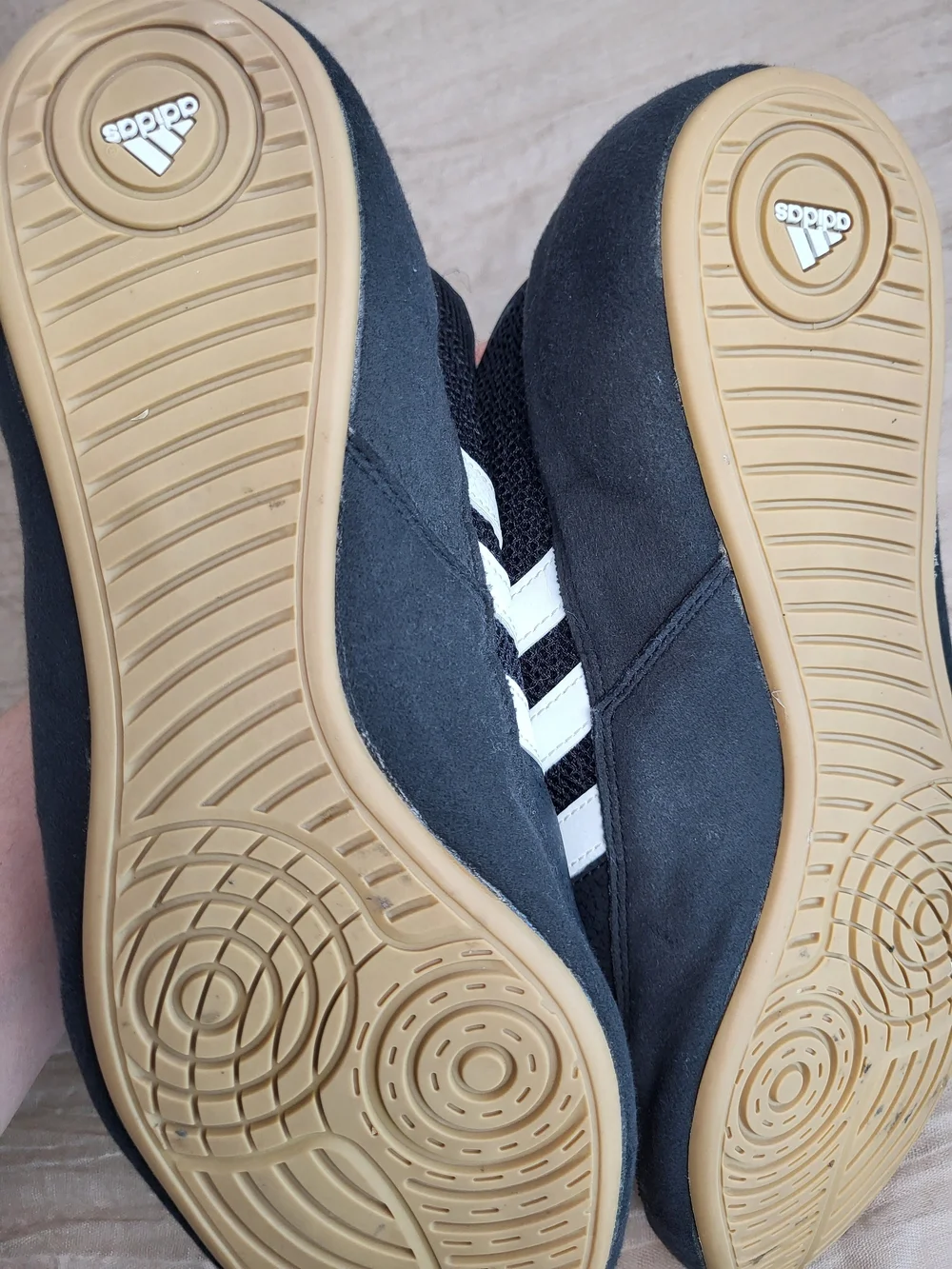adidas Black and White High-Top Wrestling/Training Sneakers, Size 9